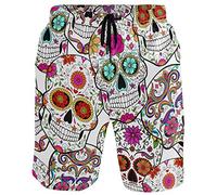 visesunny Modern Men's Beach Shorts Swim Trunks Quick Dry Casual Polyester Swim Shorts, Skull Tattoo, Large