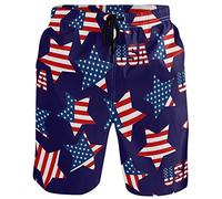 visesunny Modern Men's Beach Shorts Swim Trunks Quick Dry Casual Polyester Swim Shorts, Star Stripe, Large