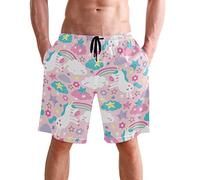 visesunny New Summer Men's Swim Trunks Quick Dry Bathing Suits Holiday Beach Short Casual Board Shorts, Unicorn Rainbow, X-Large