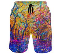 visesunny New Summer Men's Swim Trunks Quick Dry Bathing Suits Holiday Beach Short Casual Board Shorts, Oil Painting Leaf, X-Large