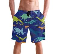 visesunny New Summer Men's Swim Trunks Quick Dry Bathing Suits Holiday Beach Short Casual Board Shorts, Retro Dinosaur, Small