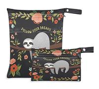 visesunny Sloth Tree Flower 2Pcs Wet Bag with Zippered Pockets Washable Reusable Roomy Diaper Bag for Travel,Beach,Pool,Daycare,Stroller,Diapers,Dirty Gym Clothes,Wet Swimsuits,Toiletries
