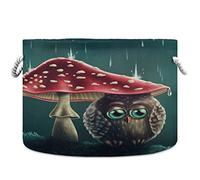 visesunny Storage Basket Little Owl Sitting Under Mushroom Animal Nursery Hamper Canvas Fabric Toy Storage Organizer Bin Storage Box Laundry Basket for Kid Rooms,Playroom,Shelves,Toy Basket