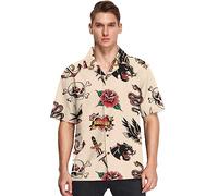 visesunny Stylish Men's Seasonal Hawaiian Print Button Down Short Sleeve Shirt Beach Clothing Unisex S-XXXL, Multicolor30, Large