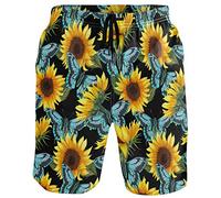 visesunny Stylish Mens Swim Trunks Quick Dry Beachwear Sports Swim Board Shorts Holiday Party Bathing Suits, Sunflower, XX-Large