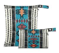 visesunny Tribal Aztec Geometric Pattern 2Pcs Wet Bag with Zippered Pockets Washable Reusable Roomy for Travel,Beach,Pool,Daycare,Stroller,Diapers,Dirty Gym Clothes, Wet Swimsuits, Toiletries