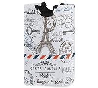 visesunny Unique Style Paris Eiffel Tower Lettering Large Capacity Laundry Hamper Basket Water-Resistant Oxford Cloth Storage Baskets for Bedroom, Bathroom, Dorm, Kids Room
