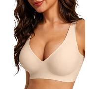 ViShawtek Jelly Bras for Women Deep V Push Up Bra Wireless Padded Bras Non Wired Seamless Bras Plunge Comfort Everyday Tshirt Bralettes, Nude