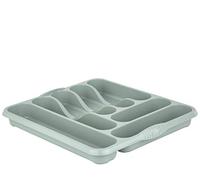 VISHCHIT 1 x Silver Sage Plastic Cutlery Holder Tray Drawer Organiser Rack Holder Kitchen Cutlery Tray Silverware Flatware Storage Organizer For Spoons Forks Knives Holder (7 Compartment)