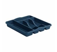 VISHCHIT 5 Compartment Small Plastic Cutlery Holder Tray Drawer Organiser Rack Holder Kitchen Cutlery Tray Silverware Flatware Storage Organizer For Drawer Spoons Forks Knives (Navy, 1)