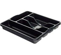 VISHCHIT 5 Compartment Small Plastic Cutlery Holder Tray Drawer Organiser Rack Holder Kitchen Cutlery Tray Silverware Flatware Storage For Drawer Spoons Forks Knives (Midnight Greyish, 1)