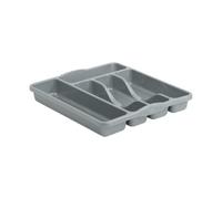 VISHCHIT 5 Compartment Small Plastic Cutlery Holder Tray Drawer Organiser Rack Kitchen Silverware Flatware Storage Organizer for Drawer Spoons Forks Knives Holder for Home in Silver
