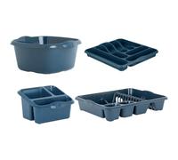 VISHCHIT Combo of 4-32cm Navy High Grade Plastic Square Washing Up Bowl with Large Cutlery Tray, Large Dish Drainer & Large Sink Tidy - Perfect Kitchen Organizer for Home Kitchens and Restaurants