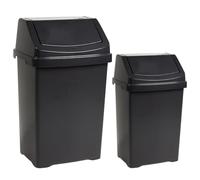 VISHCHIT Combo of - 50L + 25L Plastic Swing Bin Set - 2 Piece - Durable Lightweight Swing Lid Bin - Ideal for Kitchen Home (Midnight Greyish)