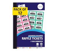 VISHCHIT (Pack of 12) Raffle & Cloakroom Tickets 1-1000 - Numbered, 2-Part Perforated Tear-Off Stubs - 12 Books for Events, Fairs, School & Fundraising - Durable Paper, Easy to Read