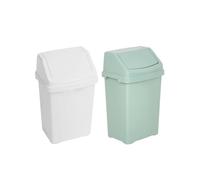 VISHCHIT (Set of 2) 8L Litre Plastic Swing Bin Waste Recycle Recycling Dustbins With Removable Swing Lid Rubbish Trash Refused Bins Trash Can For Home Kitchen Bathroom Office (Ice Wite & Silver Sage)