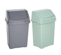 VISHCHIT (Set of 2) 8L Litre Plastic Swing Bin Waste Recycle Recycling Dustbins With Removable Swing Lid Rubbish Trash Refused Bins Trash Can For Home Kitchen Bathroom Office (Silver + Silver Sage)