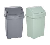 VISHCHIT (Set of 2) Large 50L Litre Plastic Swing Bin Waste Recycle Recycling Dustbins With Removable Swing Lid Rubbish Refused Bins Trash Can For Home Kitchen Bathroom Office (Silver Sage+Silver)