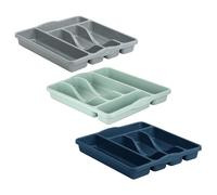 VISHCHIT (Set of 3) 5 Compartment Small Plastic Cutlery Holder Tray Drawer Organiser Rack Holder Kitchen Cutlery Tray Silverware Flatware Organizer For Spoons Forks Knives (Silver+Silver Sage+Navy)