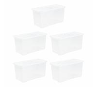 VISHCHIT (Set Of 5) 110L Crystal Clear Storage Box with Lid - Large Stackable Plastic Container for Home, Office, Garage, Workshop - Heavy-Duty, BPA-Free, Transparent Storage Solution