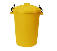 VISHCHIT Yellow 50L Heavy Duty Plastic Clip Lock Lid Bin Bright Colour Plastic Bins Indoor Outdoor Rubbish, Dustbin, Trash Can, Waste or Animal Feed Storage Unit For Home and Garden Made in UK (1)