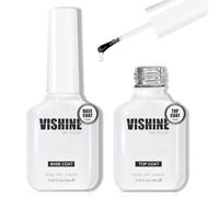 Vishine 16ml Glossy Gel Top Coat and Base Coat Set, 2 Pcs No Wipe Foundation Combination for UV Light Cure Gel Nail Polish
