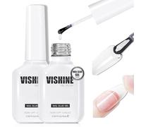 Vishine 2 Pcs 16ml Nail Glue Gel for Nail Tips Long Lasting Extension Glue for Clear Nail Tips and Clear Press On Nails,Brush On Gel X Nail Glue Salon Art DIY at Home Need UV Light Cured