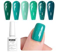Vishine Gel Polish Set Green Teal Blue Glitter Colors 6pcs Soak Off UV LED Gel Nail Manicure Kit 8ML