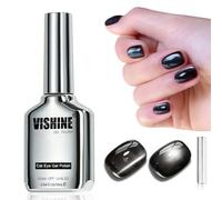 Vishine Glassy Cat Eye Gel Nail Polish, 16ml Icy Translucent Black Glitter Holographic Gel Polish with Magnet, Reflective Icy Black #419