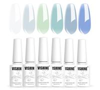 Vishine Jelly Blue Green Teal Gel Nail Polish Set of 6 Colors - Translucent, Crystal Blue, Mint Green, Nude Gel Polish - Soak Off, DIY Home Gifts for Women - 8ml