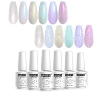 Vishine Pearl Gel Nail Polish Colleaction, Glitter Pearlescent Shell Gel Polish Beige White Pearl Blue Purple Shimmer Mermaid Swirl Thread Effect Nail Gel Soak Off LED UV DIY Manicure 6Pcs