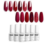 Vishine Red Glitter Gel Nail Polish Set - Burgundy Glitter Set of 6 Colors Soak Off UV LED Gel Nail Art Manicure Kit