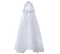 VISIAIP Hooded Cloak Adult Sheer Mesh Cape Witch Queen Cosplay Costume for Halloween Christmas Renaissance,White