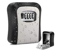 Visibee Aluminum Combination Lockbox Wall Mounted Key Safe for Indoor and Outdoor Use, Waterproof, 4 Digit Lock, Black/Grey (VS08WSF)