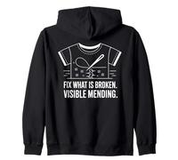 Visible Mending Fix What Is Broken Sewing Art Zip Hoodie