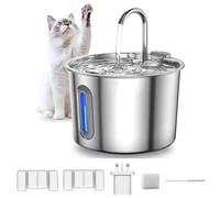 Visible Water Level Cat Water Fountain, Stainless Steel Cat Water Fountain for Drinking, Faucet-Shaped 74.4oz/2.2L Pet Drinking Fountains, Water Fountains Cats Bowl with Led Light, Filter, for Kitty