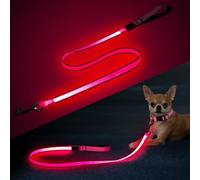 Visiklit 4FT LED Dog Leash - Rechargeable Light Up Dog Lead with Dual-LED Glow, Reflective Nylon, Waterproof Glow Dark Leash with Padded Handle for Small Medium Large Pets Night Walking-Pink