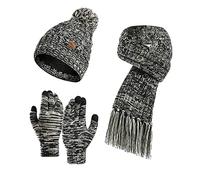 Visioelo Womens Bobble Hat Scarf and Gloves Set Fleece Lined Beanie Touch-screen Gloves Scarf with Tassel set of three (Black)