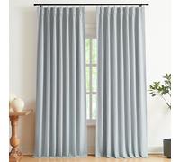 Vision Home Blue Grey Curtains Pinch Pleat Blackout Curtain Set with Hooks, Linen Blend Thermal Insulated Curtains for Living Room Bedroom 40" W x 102" L, Set of 2