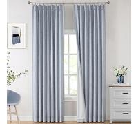 Vision Home Chambray Blue Pinch Pleated Full Blackout Curtains Room Darkening Window Curtains 90 inch for Living Room Bedroom Thermal Insulated Pinch Pleat Drapes with Hooks Back Tab 2 Panel 40"Wx90"L