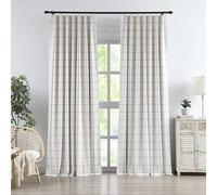 Vision Home Flax Linen Plaid Pinch Pleated Full Blackout Curtains Checkered Thermal Insulated Window Panels 112 inch for Bedroom Living Room Darkening Rustic Pinch Pleat Drapes with Hooks 40"Wx112"Lx2