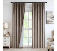 Vision Home Mocha Tan Velvet Pinch Pleated Blackout Curtains 95% Room Darkening Window Curtains 90 inch for Living Room Bedroom Thermal Insulated Velvet Pleat Drapes Pin Hooks Back Tab 40" Wx90 Lx2