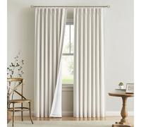 Vision Home Natural Pinch Pleated Full Blackout Curtains Linen Blended Room Darkening Window Curtains 90 inch for Living Room Bedroom Thermal Insulated Pinch Pleat Drapes with Hooks 2 Panel 40"Wx90"L