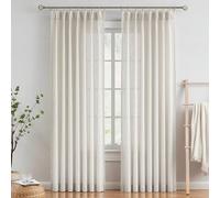 Vision Home Natural Pinch Pleated Semi Sheer Curtains Textured Linen Blended Light Filtering Window Curtains 95 inch for Living Room Bedroom Pinch Pleat Drapes with Hooks 2 Panels 42" Wx95 L