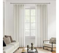 Vision Home Natural Pinch Pleated Semi Sheer Curtains Textured Linen Blended Light Filtering Window Curtains 108 inch for Living Room Bedroom Pinch Pleat Drapes with Hooks 2 Panels 9ft 42" Wx108 L