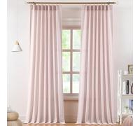 Vision Home Soft Pink Pinch Pleated Semi Sheer Curtains Textured Linen Blended Light Filtering Window Curtains 90 inch for Living Room Bedroom Pinch Pleat Drapes with Hooks 2 Panels 40" Wx90 L