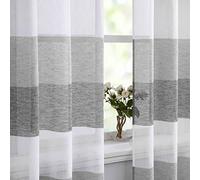 Vision Home Striped Sheer Curtains Grey and Charcoal Color Block Farmhouse Window Panels 63 inch Length Linen Rustic Light Filtering Drapes for Living Room Rod Pocket,40" Wx63 Lx2, Pattern Match