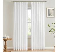 Vision Home White Pinch Pleated Semi Sheer Curtains Textured Light Filtering Window Curtains 95 inch for Living Room Bedroom Rayon Blended Pinch Pleat Drapes with Hooks 2 Panels 40" Wx95 L