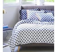 Vision Linens Blue Cross Pattern 1x Single (135 x 200cm) White Duvet Cover & 1x Matching Pillowcase Set, Soft, Sustainable, Modern, Stylish, 100% Cotton Fabric, Machine Washable