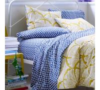 Vision Linens Feather Palm Pattern 1x Double (200 x 200cm) Golden Mustard Duvet Cover & 2x Matching Pillowcase Set, Soft, Sustainable, Modern, Stylish, 100% Cotton, Machine Washable